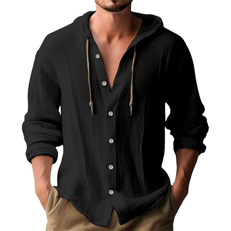 Herren lässiges Kapuzenshirt mit Knopfleiste und strukturierter Oberfläche Drune