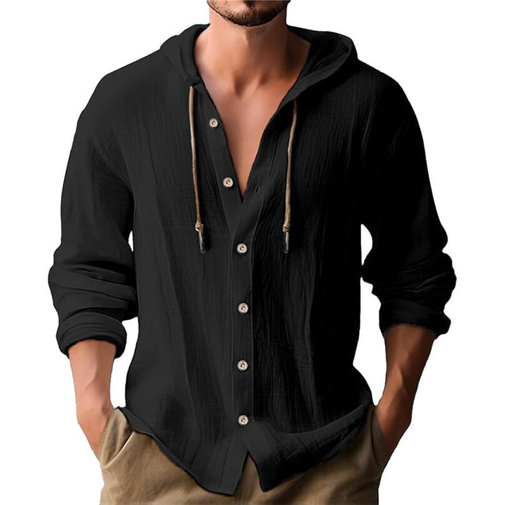 Herren lässiges Kapuzenshirt mit Knopfleiste und strukturierter Oberfläche Drune