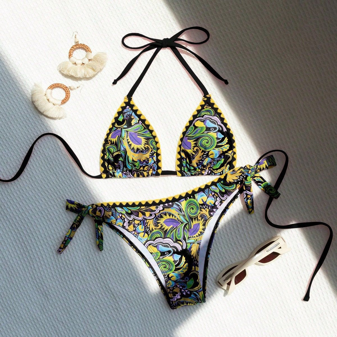 Damen Triangel-Bikini mit buntem Print und verstellbaren Trägern Drune