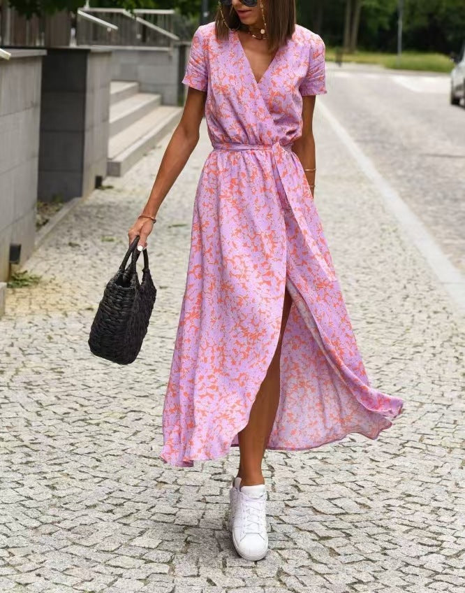 Damen Maxikleid mit Polka-Dots und seitlichem Schlitz Drune