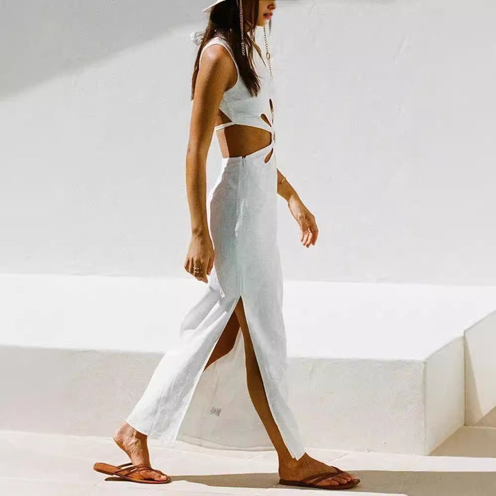 Damen Elegantes Maxikleid mit Cut-Out-Details und hohem Schlitz Drune