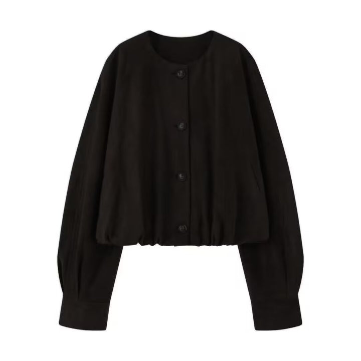 Damen elegante und lockere Blusenjacke aus Kunstleder Drune