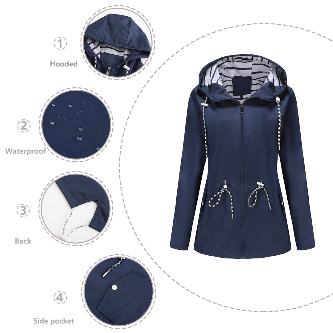 Damen nan leichte wasserdichte Parka Regenjacke mit Taillen-Kordelzug Drune
