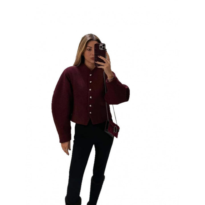 Damen zeitlose Strickjacke mit eleganten Knöpfen und voluminösen Ärmeln Drune