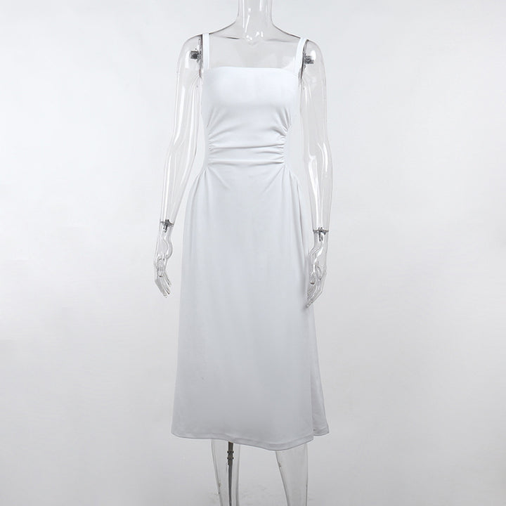 Damen Elegantes Spaghettiträger-Midikleid mit figurbetonter Silhouette und raffinierten Drapierungen Drune