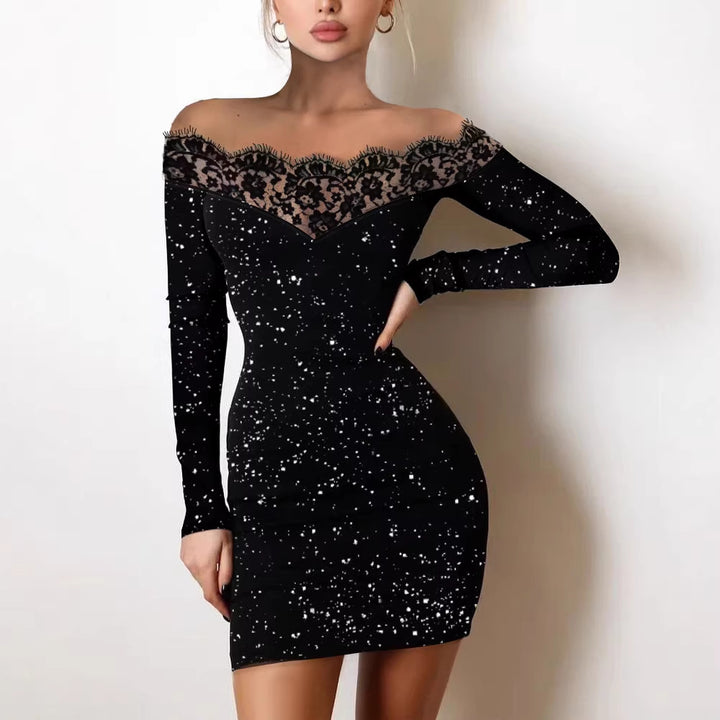 Damen Offshoulder Kleid mit Spitzenbesatz Drune