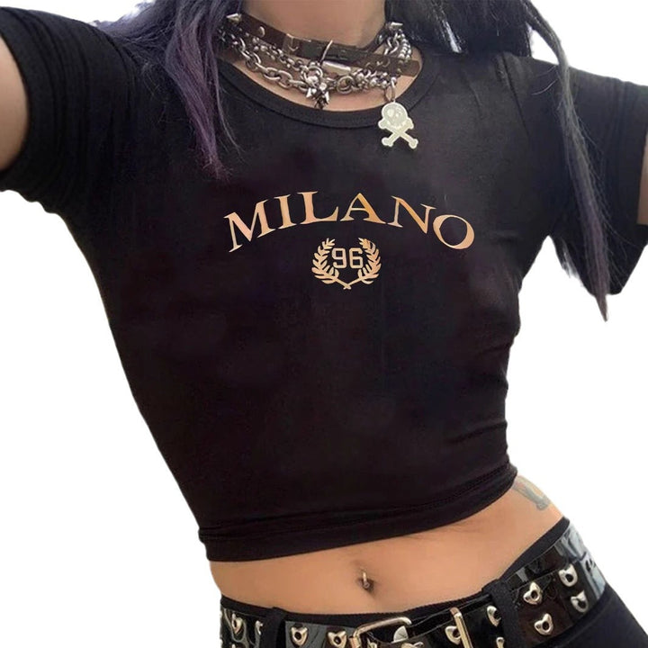 Damen Crop-T-Shirt mit kreativem Totenkopf-Design und figurbetontem Schnitt Drune
