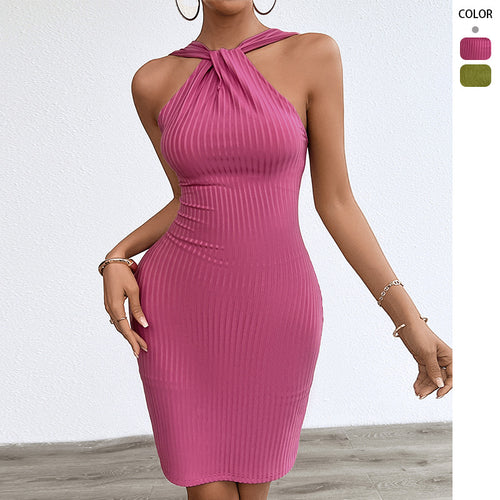 Damen figurbetontes Kleid im Rippenlook mit schickem Halterneck Drune