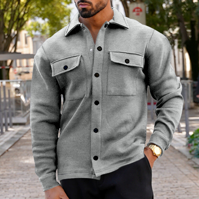 Herren nan utility Shacket mit Druckknopf-Verschluss, aufgesetzten Brusttaschen und gerippten Bündchen Drune