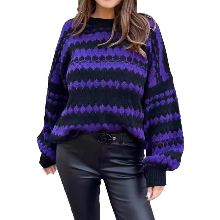 Damen trendiger Grobstrickpullover im modernen Muster mit lockeren Ärmeln Drune