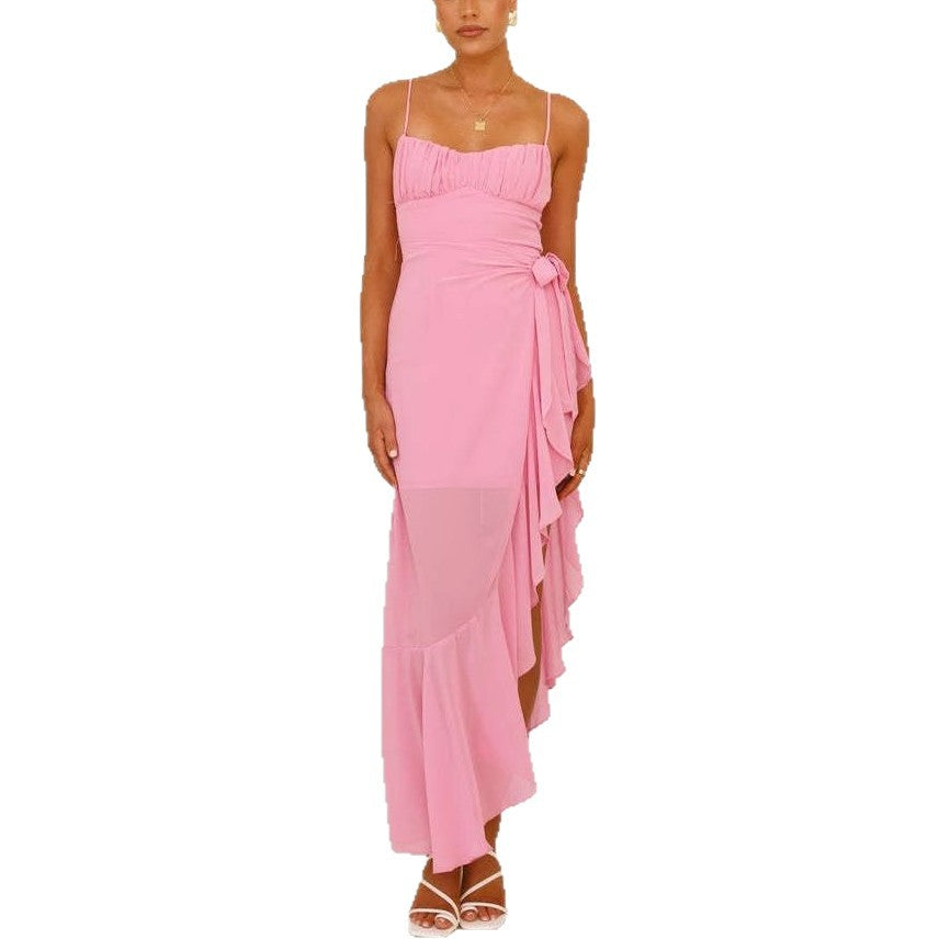 Damen Maxi-Kleid mit fließendem Schnitt und Rüschen Drune