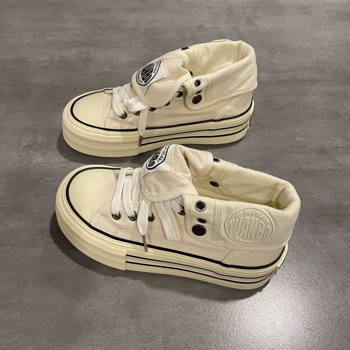 Damen High-Top Sneakers mit modischem Falten-Look und langlDruneiger Gummisohle Drune