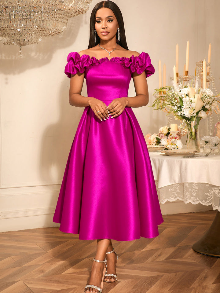 Damen Cocktailkleid mit schulterfreiem Design und voluminösen Rüschendetails Drune