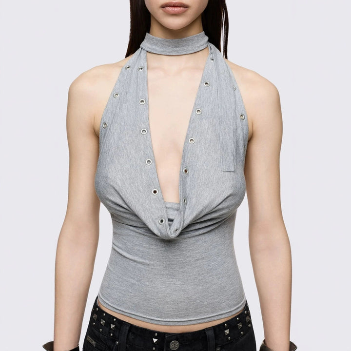 Damen Figurumspielendes Choker-Top mit raffinierten Ösen Drune