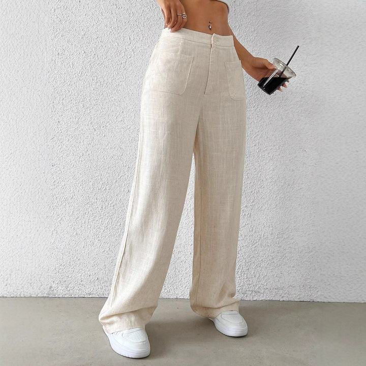 Damen Weit geschnittene Leinenhose mit elastischem Bund und praktischen Taschen Drune