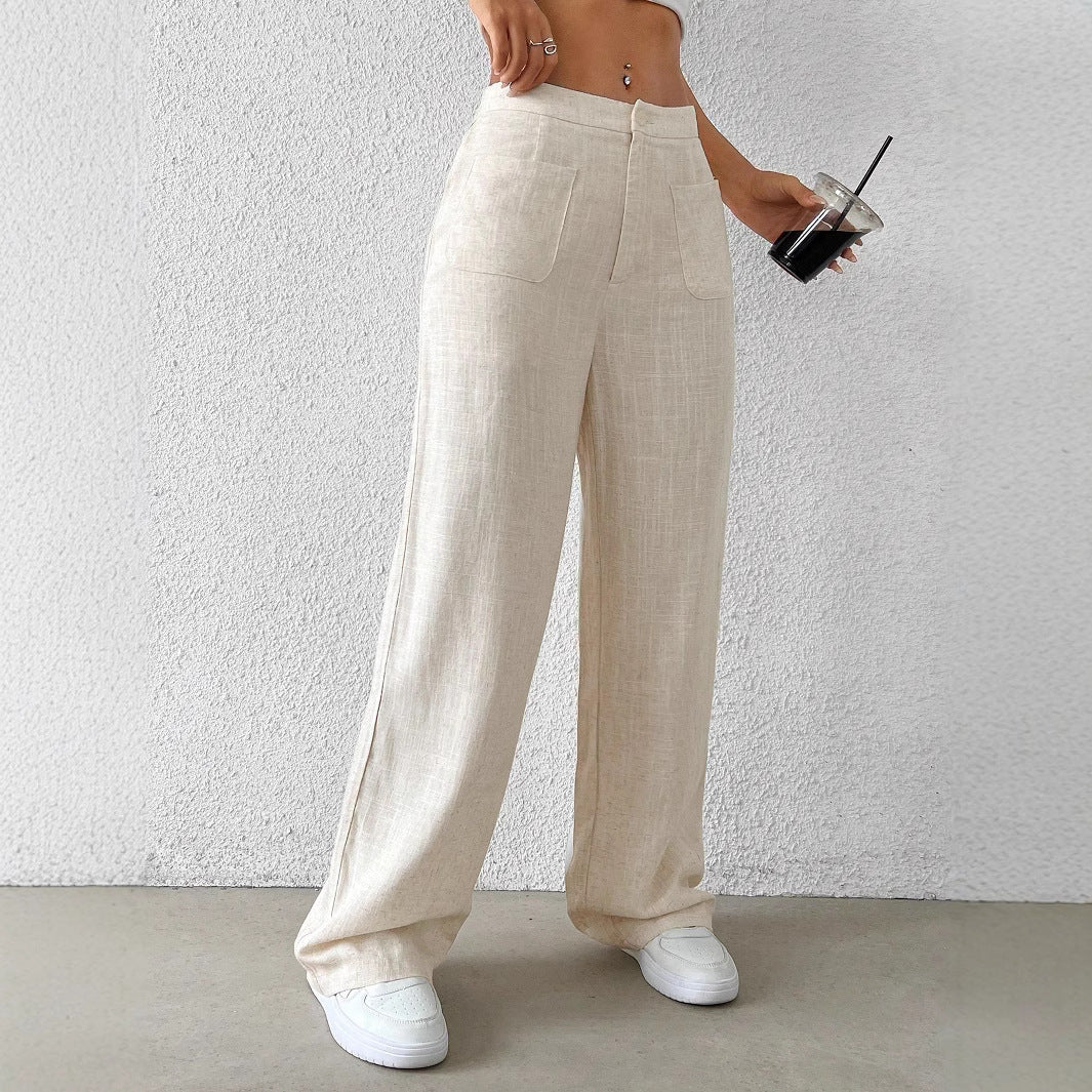 Damen weite Leinenhose mit elastischem Bund und praktischen Taschen Drune