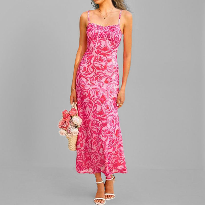 Damen Fließendes Maxikleid mit verspieltem Rüschensaum und floralem Print Drune