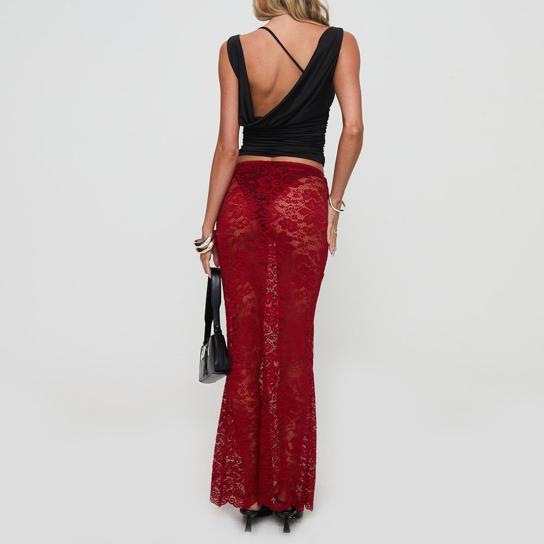 Damen Spitzen Saum Rock Drune