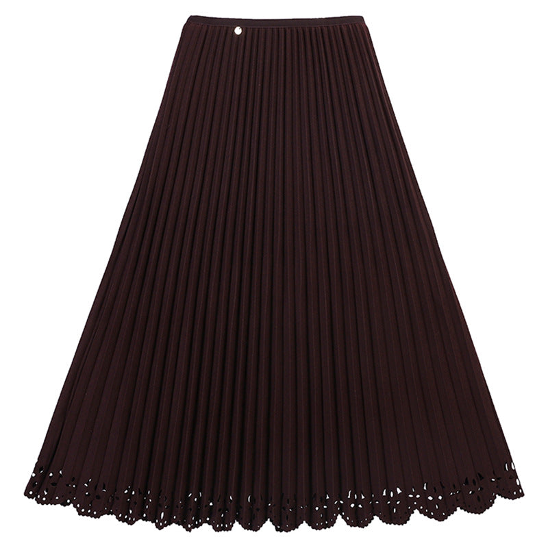 Damen nan plissierter Midirock mit feinem Plissee, elastischem Taillenbund und floraler Lasercut-Saum Drune