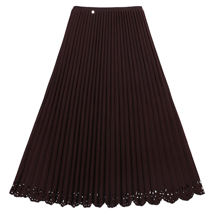 Damen nan plissierter Midirock mit feinem Plissee, elastischem Taillenbund und floraler Lasercut-Saum Drune