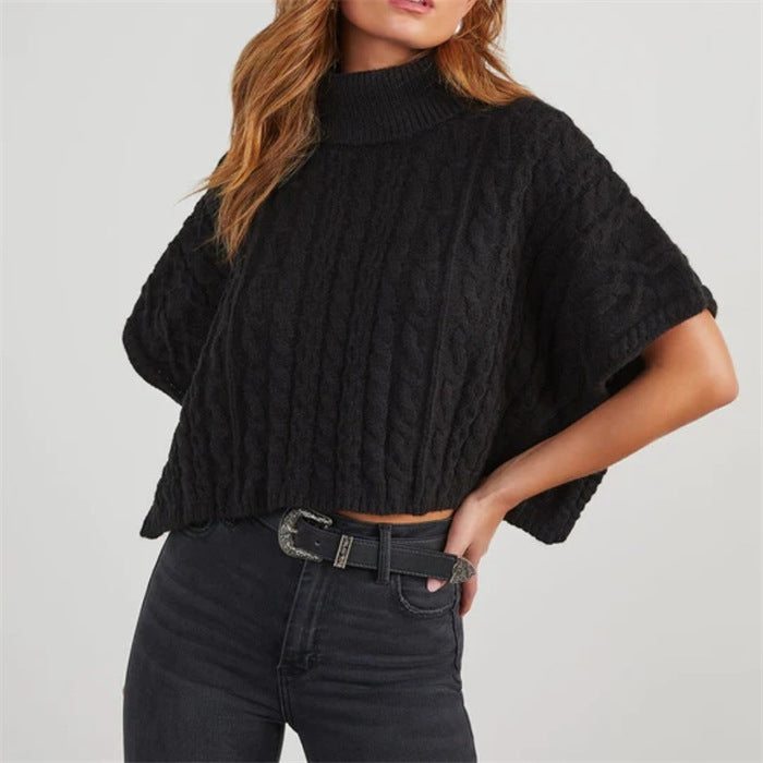 Damen kuscheliger Strickpullover mit Rippstruktur und hohem Kragen Drune