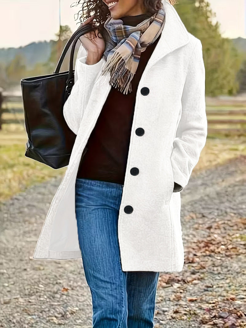 Damen elegante Wollmantel mit modernem Kragen und praktischen Taschen Drune