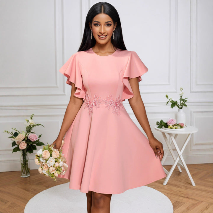 Damen Chic Volantkleid mit floralen Applikationen Drune