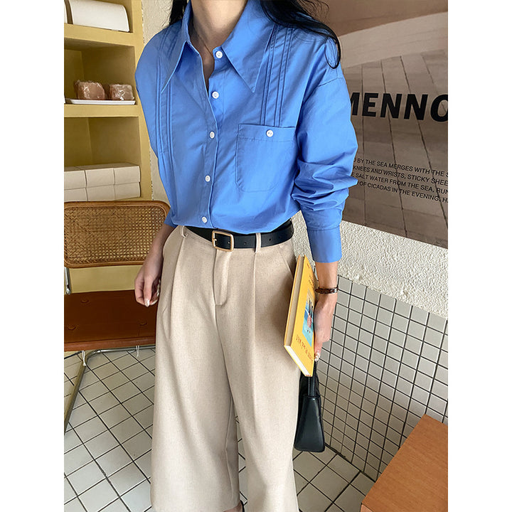 Damen klassische Bluse mit feinen Falten Drune