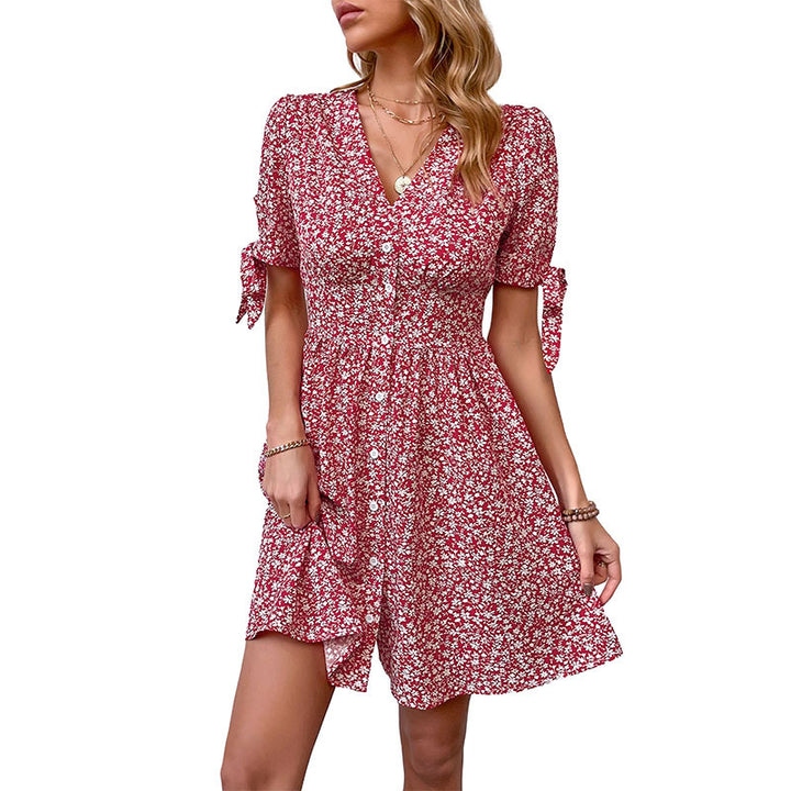 Damen Sommerkleid mit Blumenmuster und verspielten Rüschendetails Drune