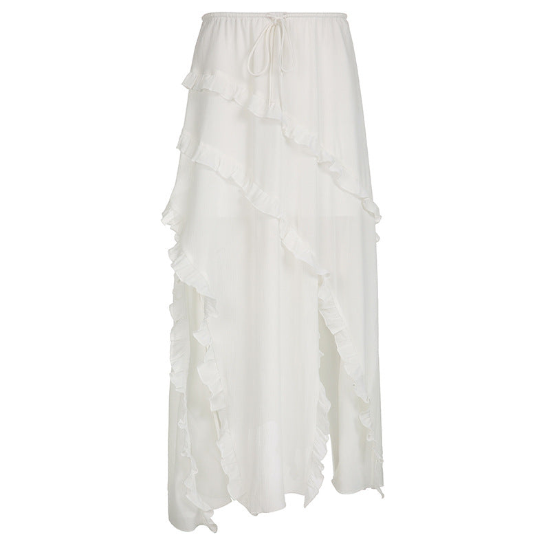 Damen Luftiger Chiffon-Rock mit voluminösem Rüschensaum Drune
