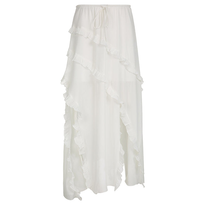 Damen Luftiger Chiffon-Rock mit voluminösem Rüschensaum Drune