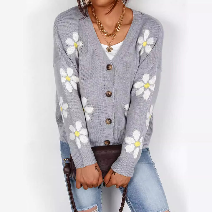 Damen Strickjacke mit floralen Applikationen Drune
