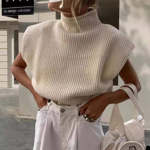 Damen Stricktop mit Stehkragen und Puffärmeln Drune