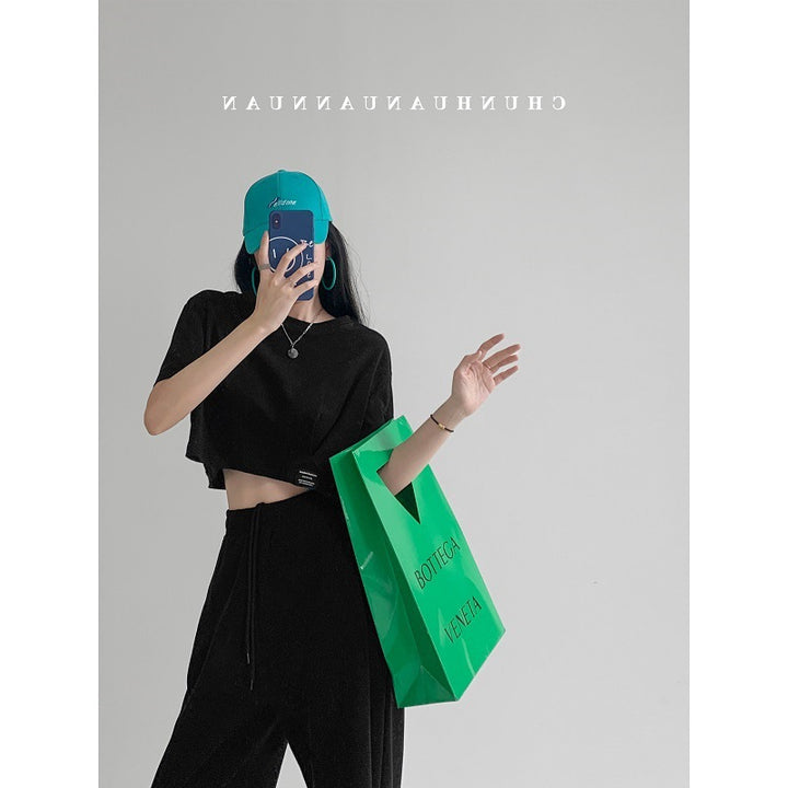 Damen cropped Freizeitoberteil mit lässigem Schnitt und elastischem Saum Drune
