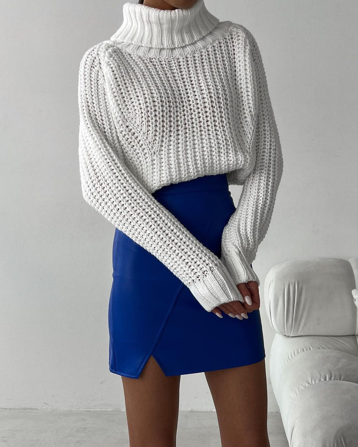 Damen Großer Strickpullover mit Rollkragen und breiten Ärmelabschlüssen Drune