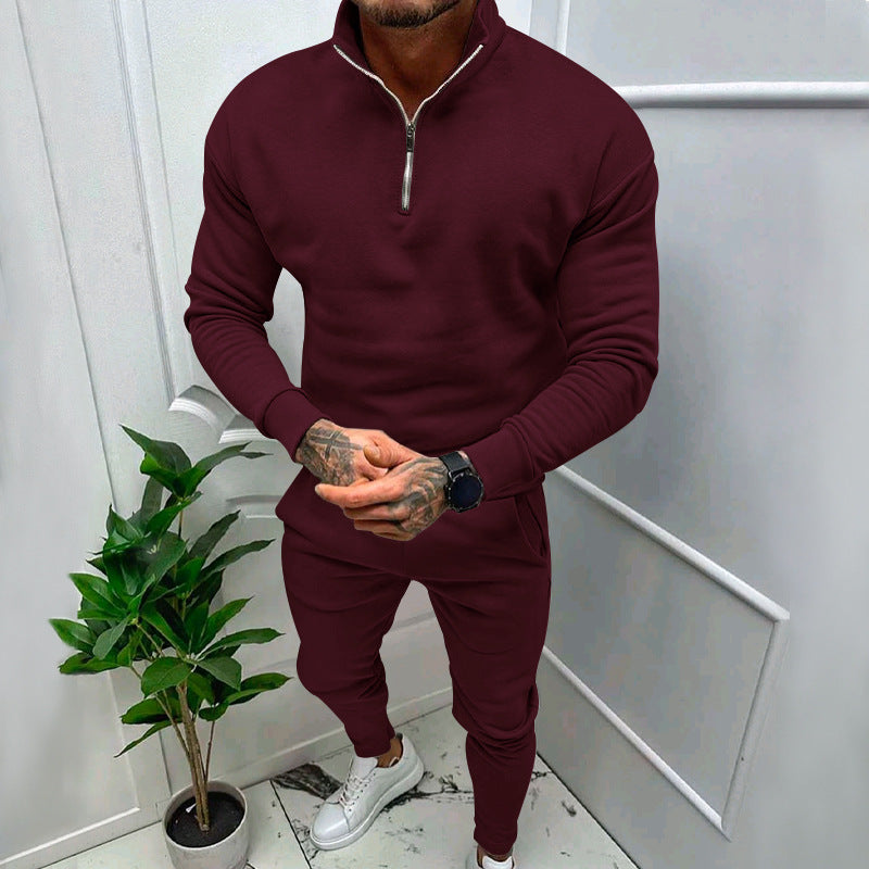 Herren nan athletisches Lounge-Set aus French Terry mit Halbzip-Stehkragen und konischer Jogginghose Drune