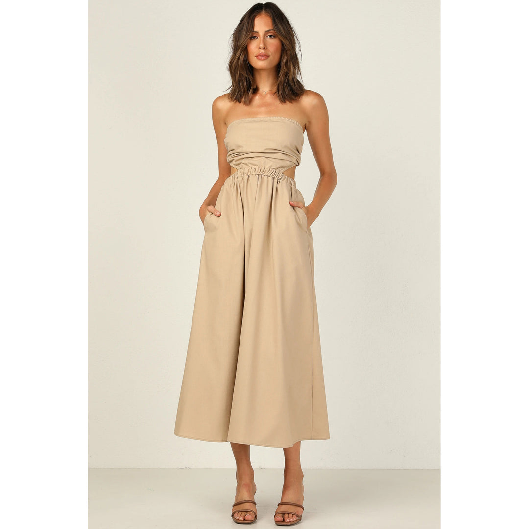Damen Strapless Maxikleid mit seitlichem Cut-Out und praktischem Taschen-Design Drune
