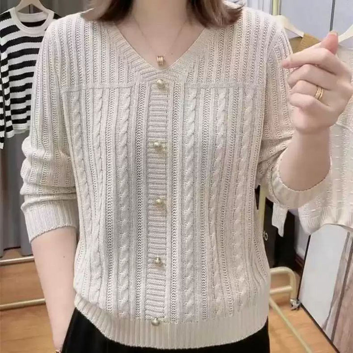 Damen Strickjacke mit feinem Zopfmuster und eleganten Perlenknöpfen Drune