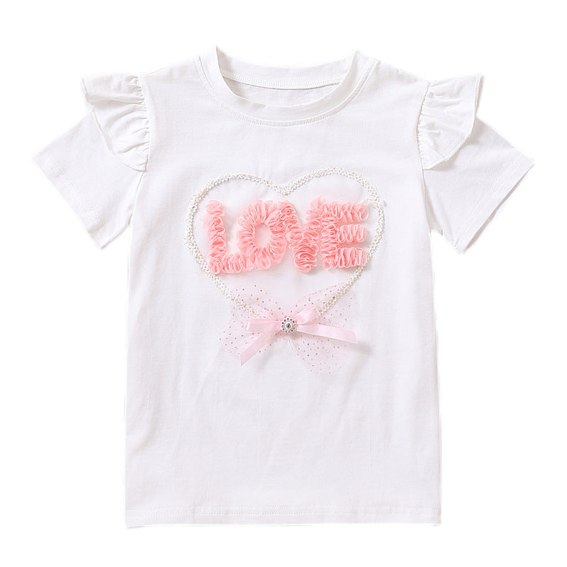 Mädchen T-Shirt mit Rüschendetails und Herzen-Applikation Drune
