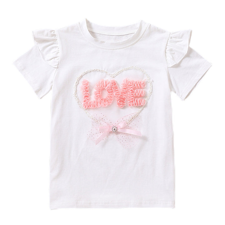 Mädchen T-Shirt mit Rüschendetails und Herzen-Applikation Drune