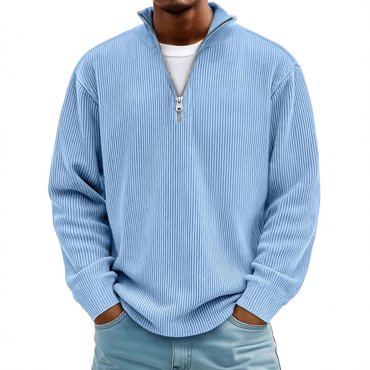 Herren nan gerippter Strickpullover mit halbem Reißverschluss und Stehkragen Drune