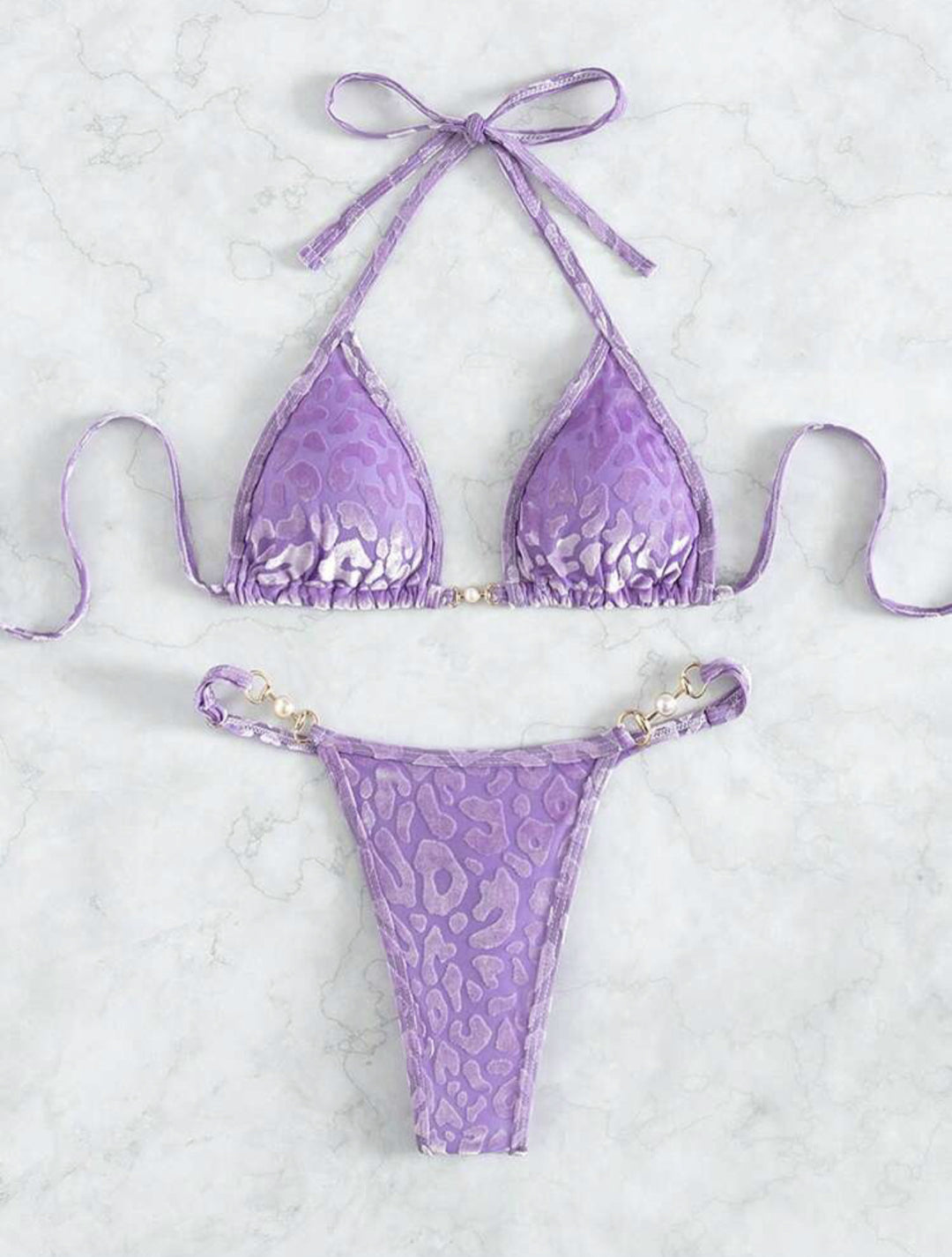 Damen Triangel-Bikini-Set mit luxuriösem Glanz und elegantem Leoprint Drune