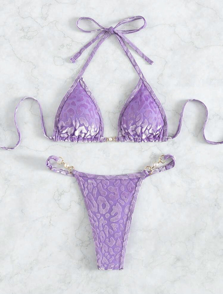 Damen Triangel-Bikini-Set mit luxuriösem Glanz und elegantem Leoprint Drune