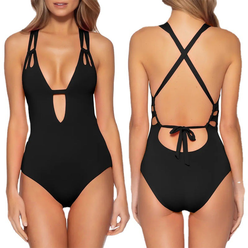 Damen Cut-Out Badeanzug mit modischen Kreuzträgern Drune
