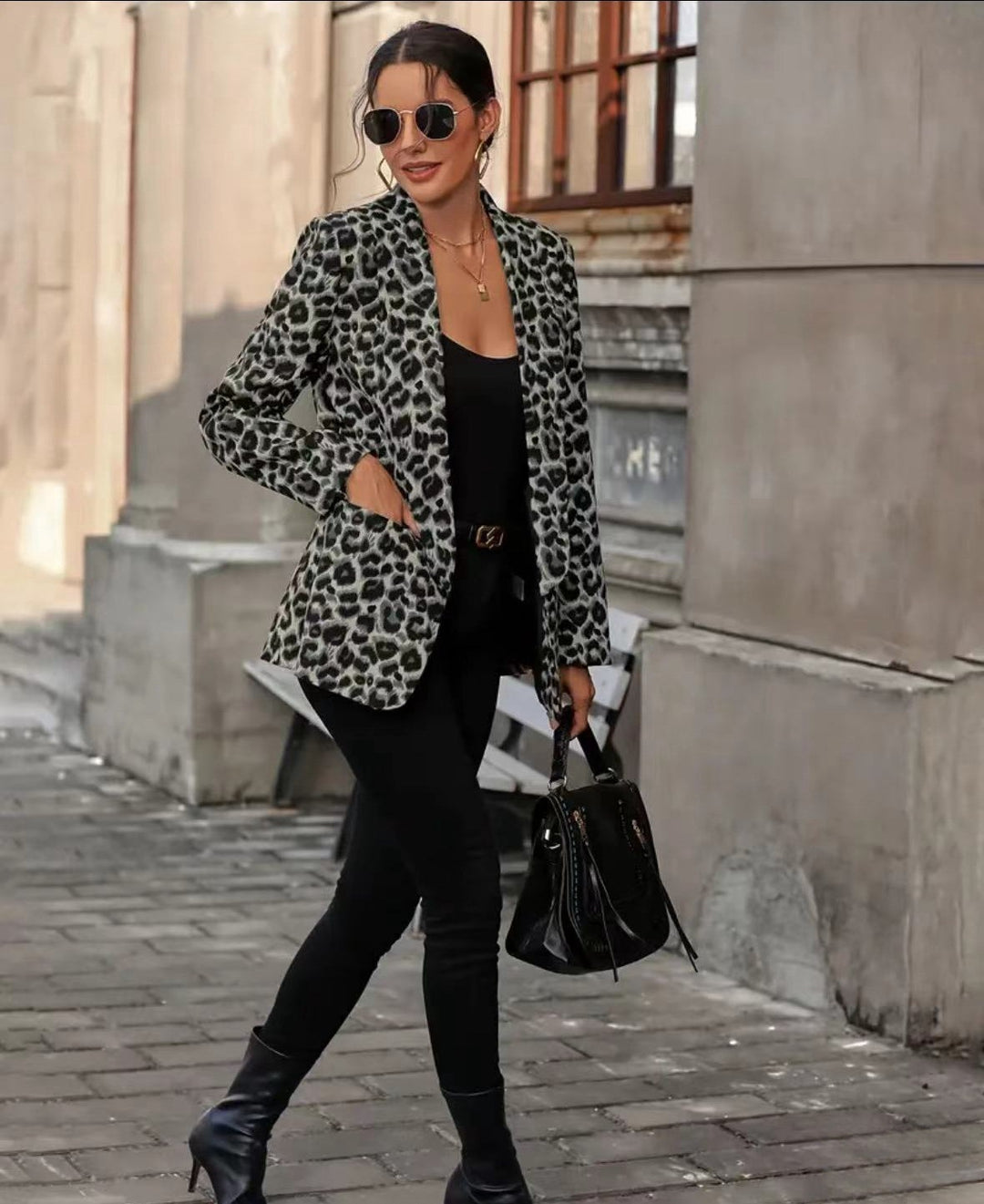 Damen modischer Blazer mit Leopardenmuster und taillierter Passform Drune