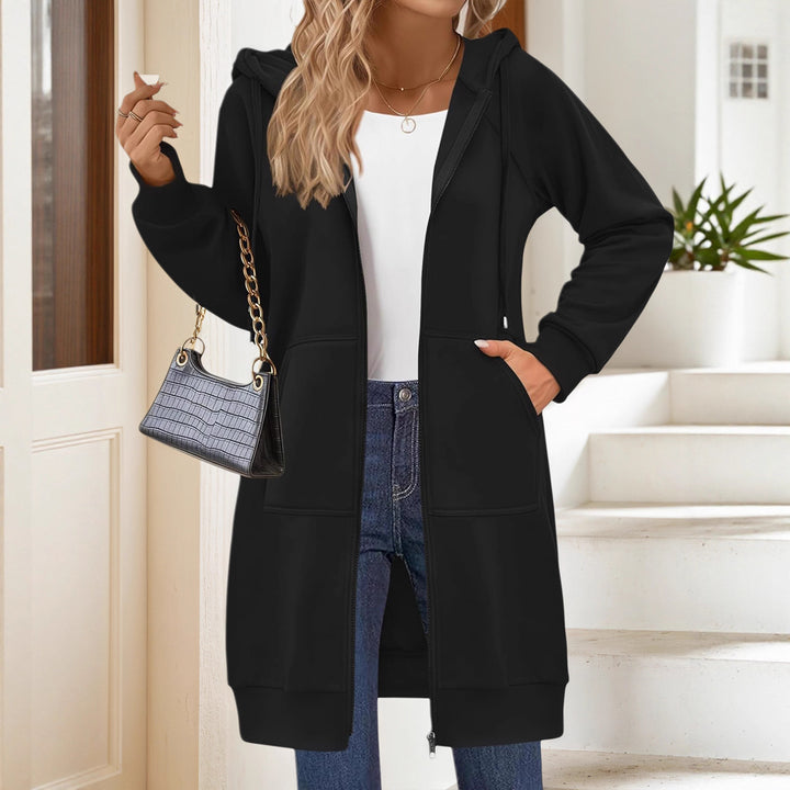 Damen Lässige Langjacke mit Kapuze und praktischen Taschen Drune