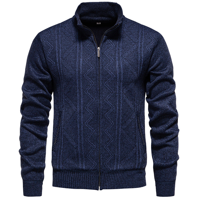 Herren Strickjacke mit Zopfmuster und hohem Stehkragen Drune