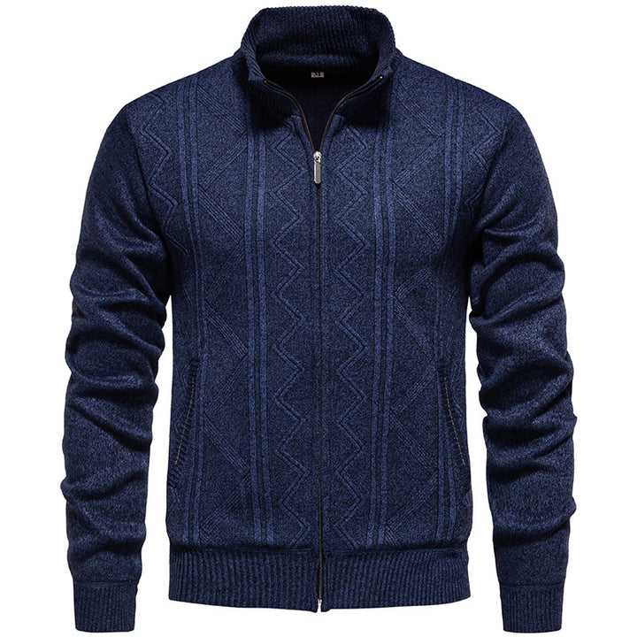 Herren Strickjacke mit Zopfmuster und hohem Stehkragen Drune