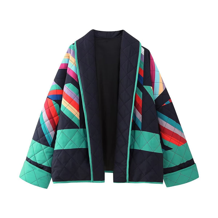Damen gestreifte Steppjacke mit weitem Schnitt und stylischem Farbspiel Drune