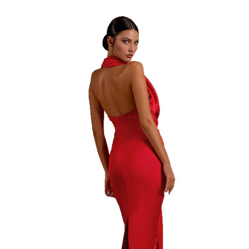 Damen Elegantes Maxikleid mit schmeichelndem Schnitt und tiefem V-Ausschnitt Drune